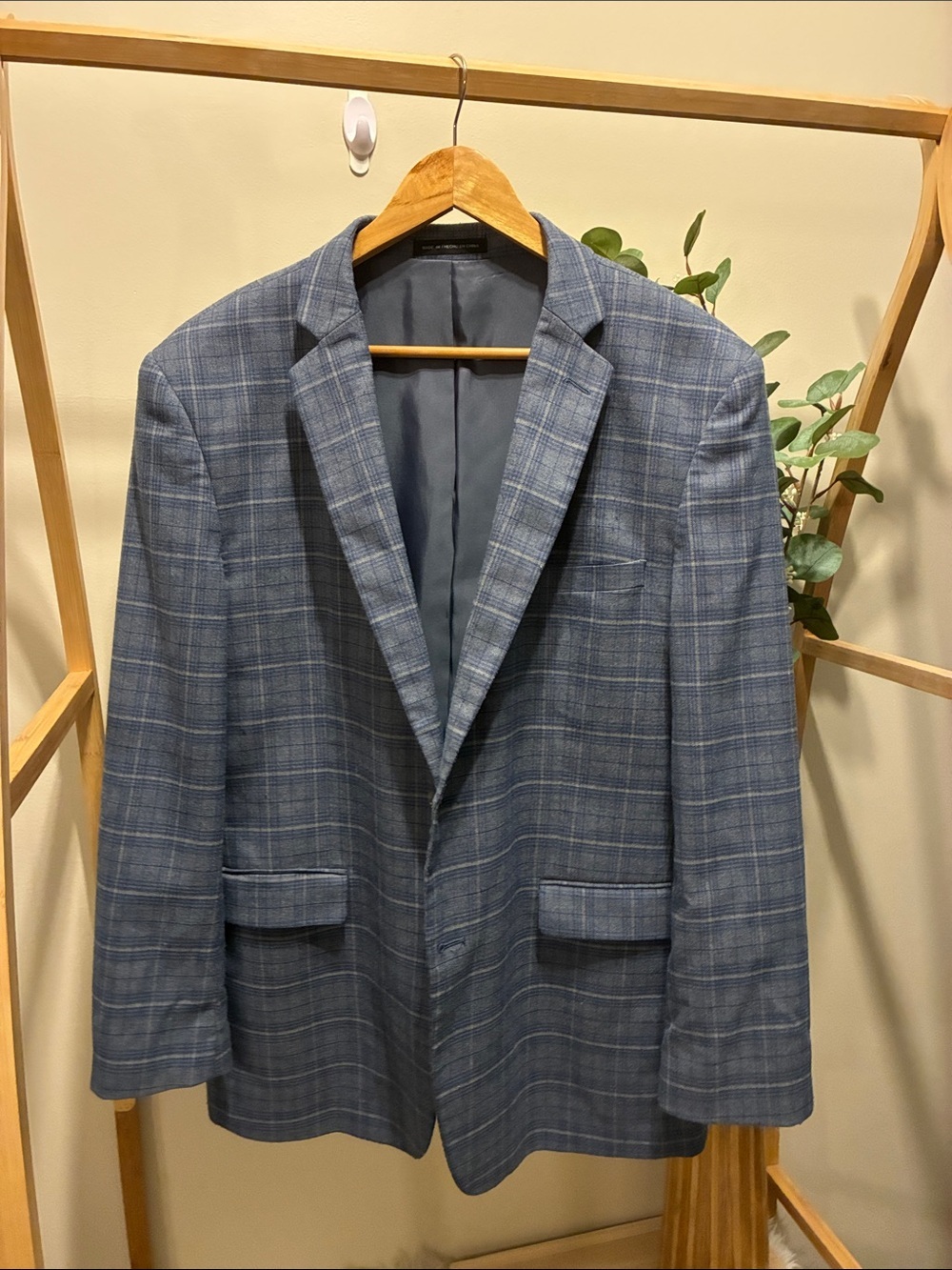 Vintage Perry Ellis Gray-Blue Plaid Sport Coat